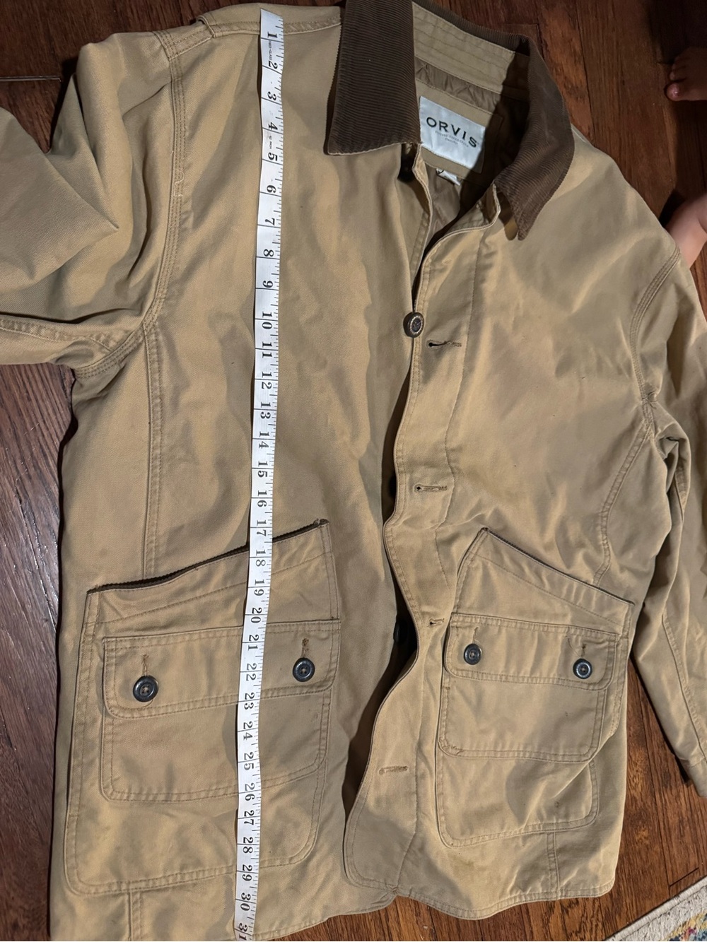 Vintage Orvis Khaki Field Jacket with Dark Brown Corduroy Collar SEE DETAILS - Picture 4 of 10